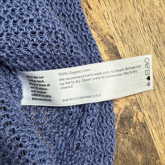 Eileen Fisher Women’s 100% Organic Linen Open Knit Short Sleeve Sweater Blue XL - Picture 5 of 9